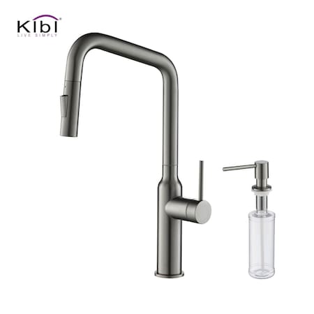 Kibi Macon Single Handle Pull Down Kitchen Sink Faucet with Soap Dispenser C-KKF2007TT-KSD100TT